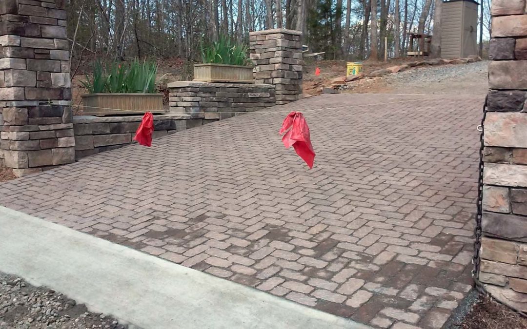 Paver Driveway with Stacked Stone Walls